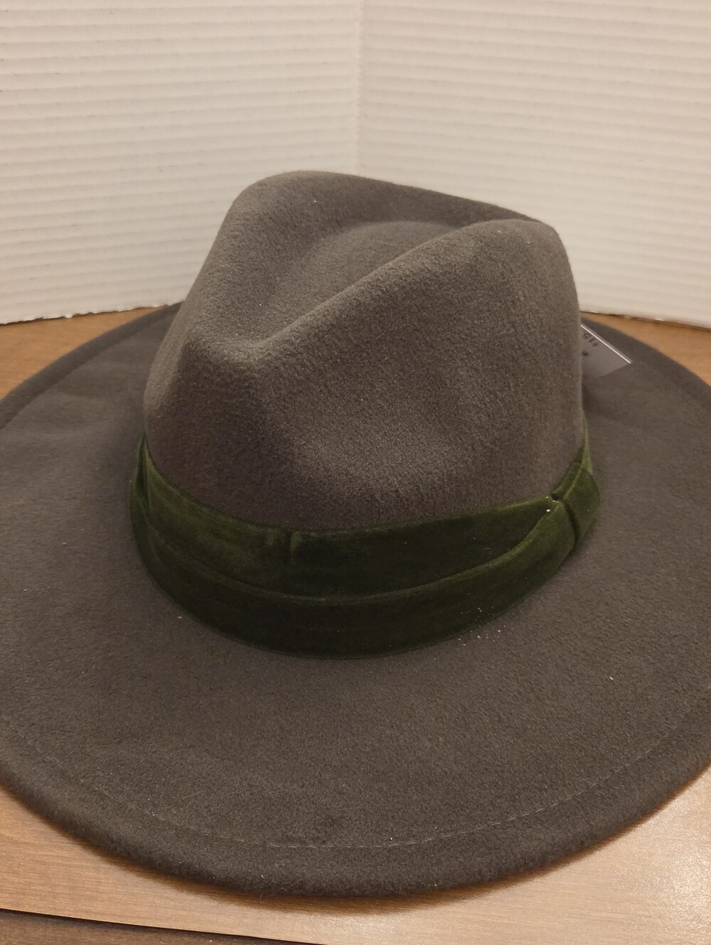 Women's Time & Tru Olive Fedora with Emerald Band, NEW